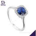 Beautiful fashion cz silver square blue sapphire ring